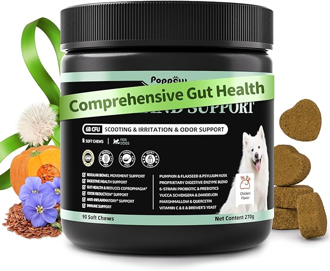 Premium Dog Digestive Enzymes and Probiotics with Pumpkin for Gut Health Support - Daily Chews for Digestion &amp; Gas Relief - Chicken Flavor-90 Count