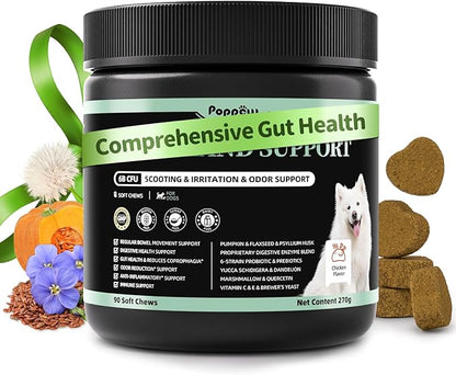 Premium Dog Digestive Enzymes and Probiotics with Pumpkin for Gut Health Support - Daily Chews for Digestion &amp; Gas Relief - Chicken Flavor-90 Count