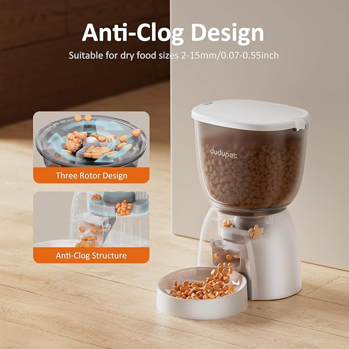 5L/21 Cup Automatic Cat Feeder, Timed Cat Food Dispenser, Automatic Pet Feeders Up to 6 Meals 1-20 Portion, Dual Power Supply Cats Feeder with Stainless Steel, Pet Dry Food Dispenser for Cats &amp; Puppy
