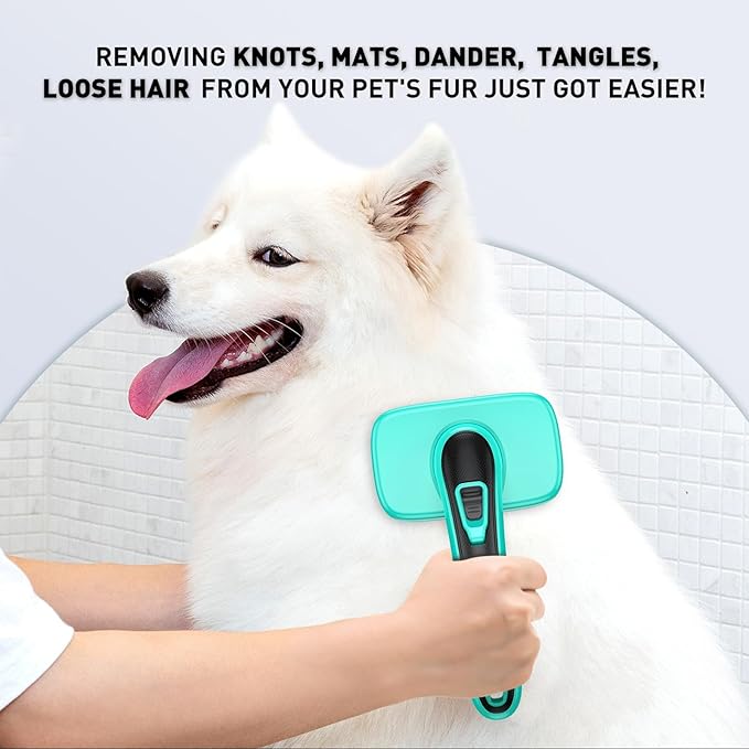 Dogs Self Cleaning Slicker Brush for Shedding &amp; Grooming Short Long Haired Pets, Removes Loose Fur, Undercoat, Mats, Tangled for Large Medium Small Sensitive Skin of Cats. Easy to Cleaning