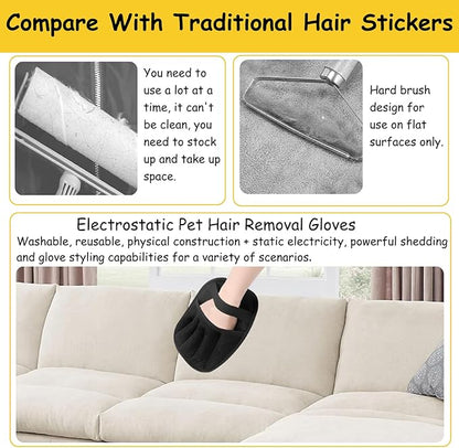 Vingtank 2Pcs Pet Hair Remover Glove, 2025 Upgraded Pet Hair Remover Electrostatic Gloves Reusable Cat &amp; Dog Hair Removal Tool for Couch, Furniture, Carpet, Car Seat