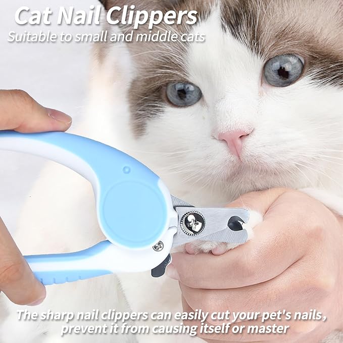 2PCS Pet Grooming Kit, Cat Brushes &amp; Cat Nail Clipper, Cat Grooming Brush for Sedding and Grooming Fur（Blue）
