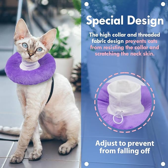 Cat Cone Collar Soft, Adjustable &amp; Lightweight Kitten Elizabethan e Collar to Stop Licking After Surgery, Ideal for Wound Recovery, Durable &amp; Machine Washable, Purple Small
