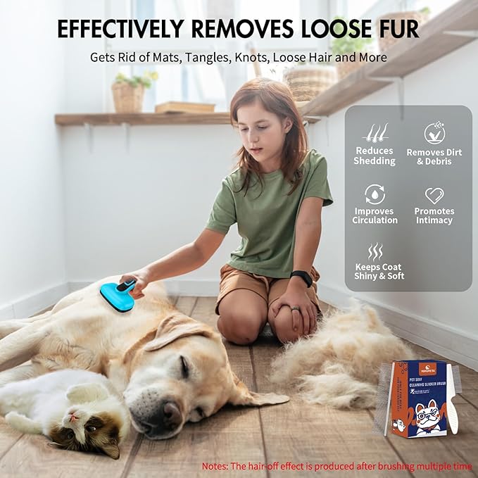 3 PCS Dog Grooming Brush Kit – Self Cleaning Slicker Brush for Shedding Short &amp; Long Haired Dogs &amp; Cats. Removes Loose Fur, Undercoat, Mats, Tangles for Small, Medium &amp; Large Pets. Blue