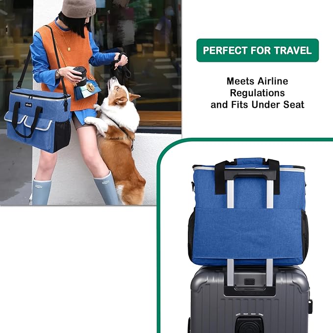 Large Pet Travel Bag Organizer - Dog &amp; Cat Tote with Food Containers, Bowls, Feeding Mat, Perfect for Camping, Hiking (Multi-Pocket Design)