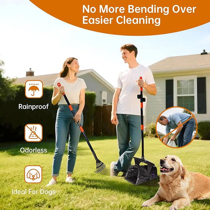 Dog Pooper Scooper with Bags &amp; Dispenser - 37.4" Long Durable Metal Handle Swivel Bin &amp; Rake &amp; Spade Kit, Large Capacity Portable Pooper Scooper for Yards，Easy to Assemble