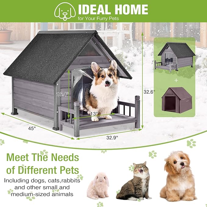 Metal Frame Dog House with Insulated Liner for Indoor &amp; Outdoor Use - Large Dog Kennel with Weatherproof Roof &amp; Foot Pads for Small, Medium &amp; Large Dogs(Grey)