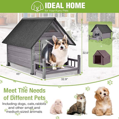 Metal Frame Dog House with Insulated Liner for Indoor &amp; Outdoor Use - Large Dog Kennel with Weatherproof Roof &amp; Foot Pads for Small, Medium &amp; Large Dogs(Grey)