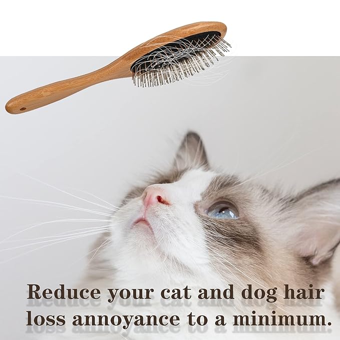 ClumsyPets Dog &amp; Cat Ball Pin Slicker Grooming Brush with Bamboo Handle for Pets Massage Bath and Removes Mats Loose Fur Hairs