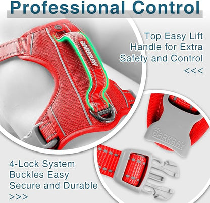 BARKBAY Dog Harness No Pull with ID Tag Pocket - Heavy Duty, Reflective, Easy Control for Large Dogs(Red,S)