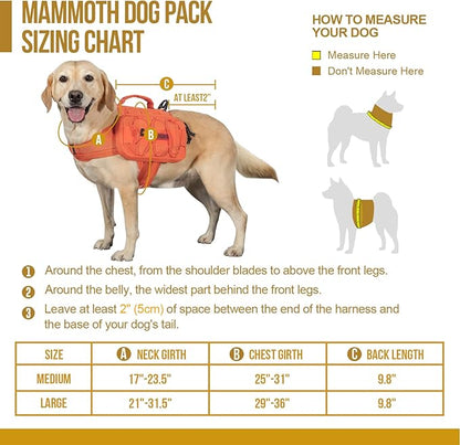 ONETIGRIS Dog Backpack for Medium &amp; Large Dogs, Nylon Backpack for Dogs Tactical Pet Backpack with Side Pockets for Hiking Walking Training Running (Orange, Medium)