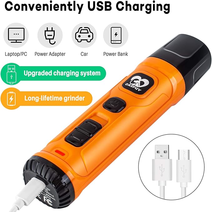 Casfuy Dog Nail Grinder with 2 LED Light - New Version 2-Speed Powerful Electric Pet Nail Trimmer Professional Quiet Painless Paws Grooming &amp; Smoothing for Small Medium Large Dogs and Cats (Orange)