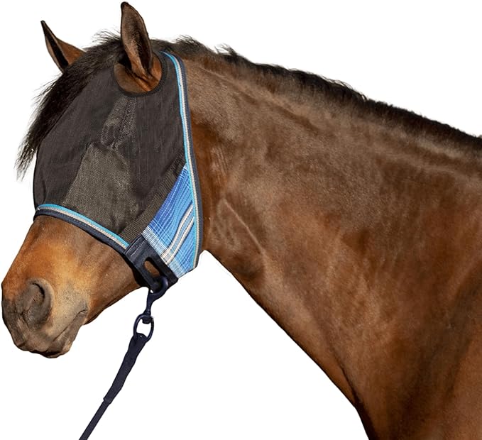 Kensington 90% UV Fly Mask Halter CatchMask UViator - Without Ears &amp; Forelock Freedom Web Trim *Roomy Fit*- Large, Kentucky Blue