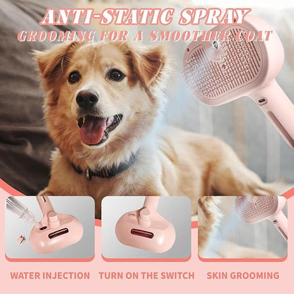 Cat steam brush – Effective Pet Brush for Indoor Cats, Steam Technology for Shedding, Mats &amp; Grooming – Ideal cat brush indoor for Deep Cleaning (Pink)