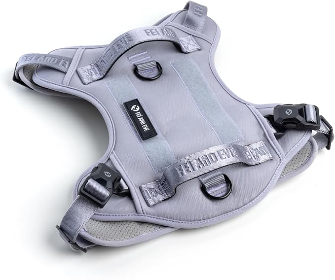 2025 New Edition, Fei &amp; Eve MagEase Dog Harness - 3-Second Magnetic Buckles | 3-Point No-Pull Control | Heavy-Duty 900D Nylon | Dual Safety Handles | Breathable Mesh | Adjustable Fit | Medium, Gray