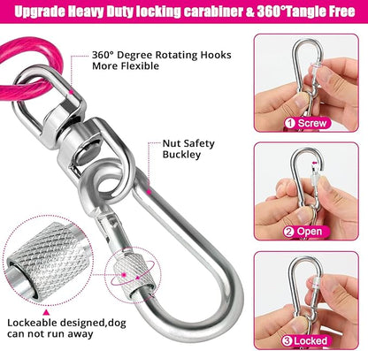 Jenico Dog Tie Out Cable, 10/15/20/30/40/50/70/100/150FT Runner Cable with Swivel Hook and Shock Spring, Yard and Camping Dog Leash Run Tether, Up to 500 LBS