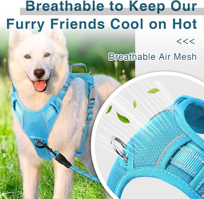 BARKBAY Dog Harness No Pull with ID Tag Pocket - Heavy Duty, Reflective, Easy Control for Large Dogs(Blue,S)