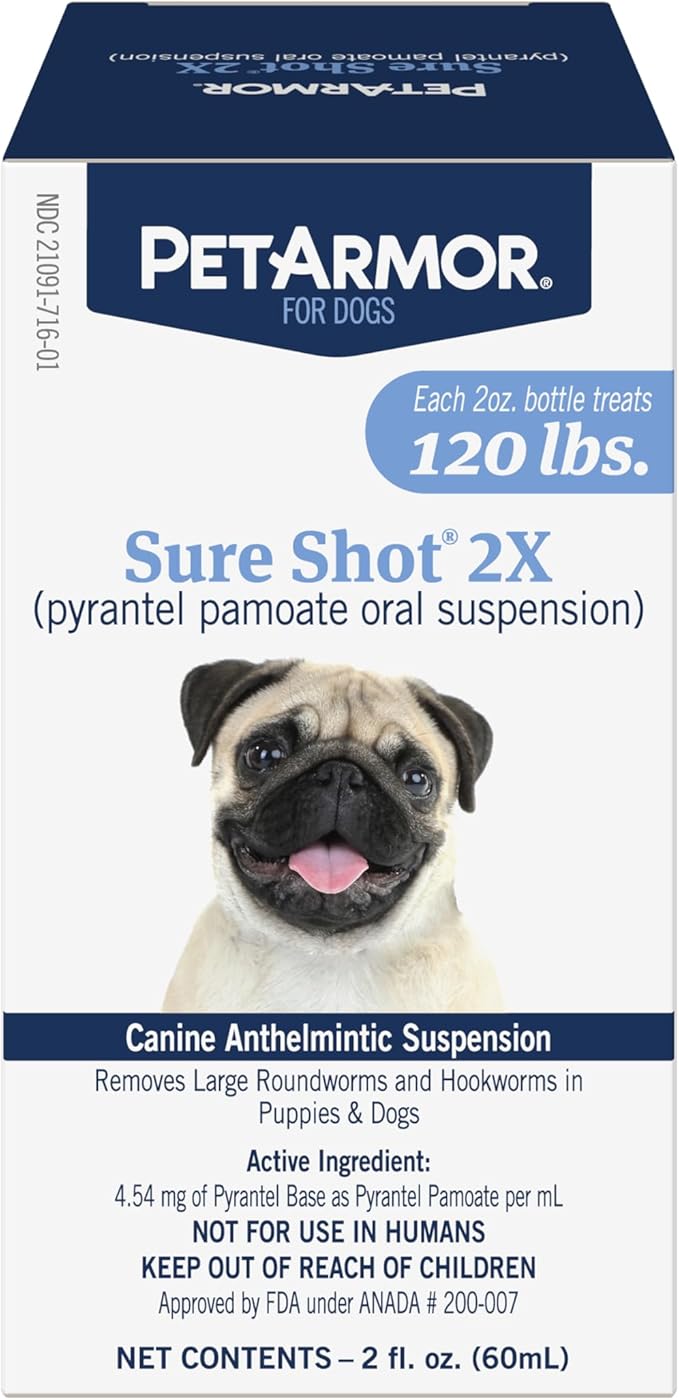 PetArmor Sure Shot Liquid De-Wormer for Dogs and Puppies, Liquid De-Wormer Treats Roundworms &amp; Hookworms in Dogs and Puppies 2 Weeks and Older, For Dogs Under 120 lbs, 2 ounces