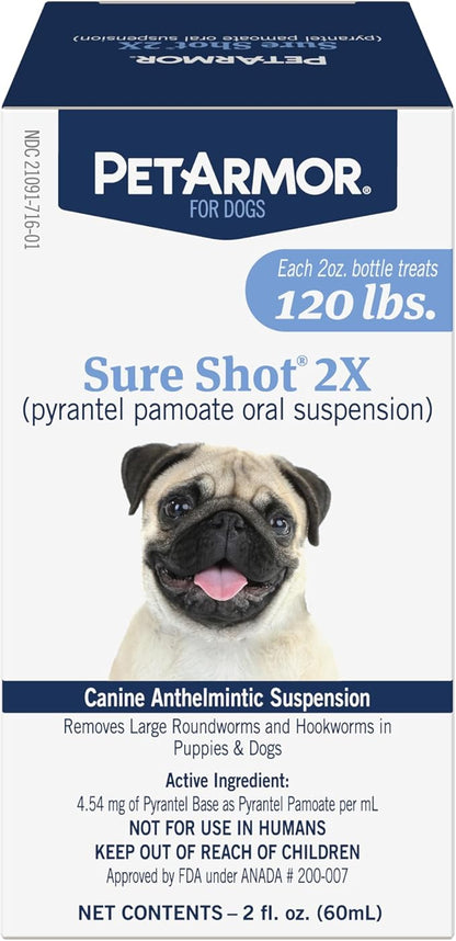 PetArmor Sure Shot Liquid De-Wormer for Dogs and Puppies, Liquid De-Wormer Treats Roundworms &amp; Hookworms in Dogs and Puppies 2 Weeks and Older, For Dogs Under 120 lbs, 2 ounces