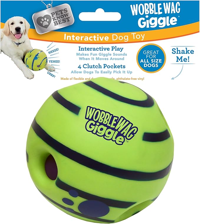 Wobble Wag Giggle Ball | Rolling Enrichment Toy for Fun Playtime, Interactive Play for Indoor or Outdoor, Keeps Dogs &amp; Puppies Large, Medium or Small Busy &amp; Moving, As Seen on TV | Pack of 1