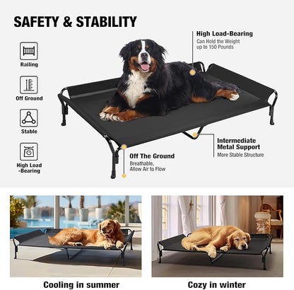 Veehoo Cooling Elevated Dog Bed, Guardrail Raised Pet Cot, Indoor &amp; Outdoor XXL Pet Bed with Washable &amp; Breathable Teslin Mesh, Non-Slip Feet, Dog Couch Bed, 62.5" x 37", Black