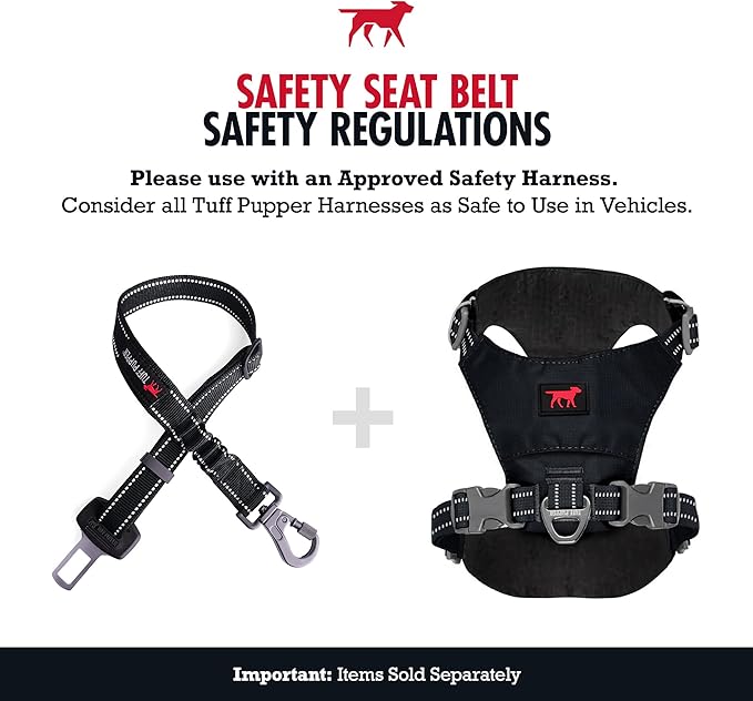 Tuff Pupper Dog Seat Belt | Adjustable Length Dog Seatbelt Restraint | Tangle-Free Locking Carabiner | Shock-Absorbing Bungee | Reflective Stitching for Visibility | Universal Fit for Cars &amp; Trucks