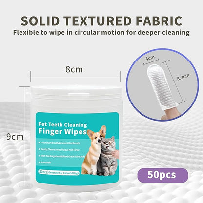YUHUF-Teeth Cleaning Finger Wipes for Dogs &amp; Cats, Pet Dental Care by Reducing Plaque and Tartar Remove Bad Breath, Disposable Gentle Gum Care Pet Wipes, 50 PCS