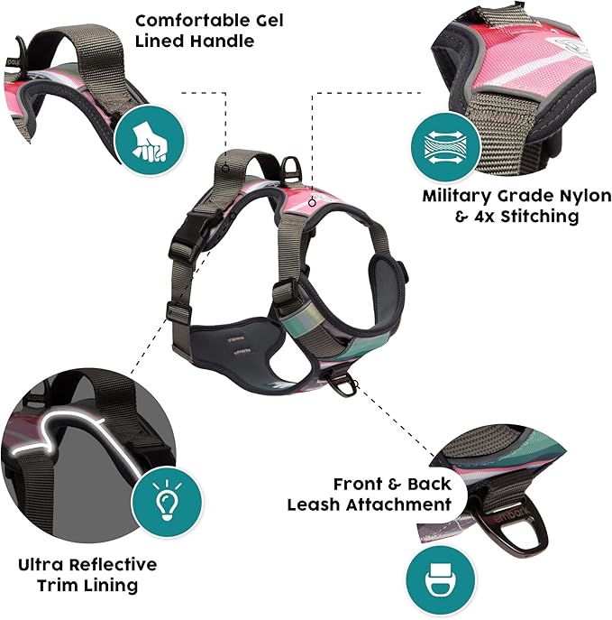 Embark Adventure Dog Harness, Reflective Trim No Pull Harness for Large Dogs - Military Grade Nylon, Front Clip with Gel Lined Handle. Soft &amp; Padded Puppy Harnesses for Any Breed