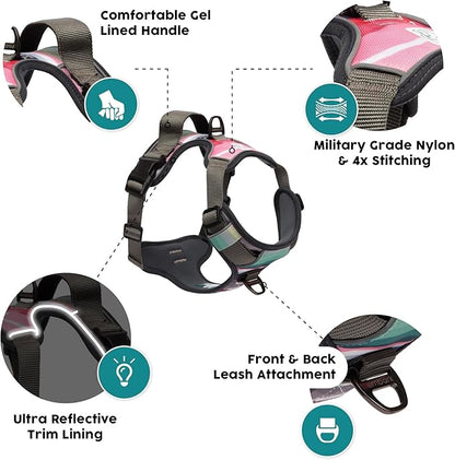 Embark Adventure Dog Harness, Reflective Trim No Pull Harness for Large Dogs - Military Grade Nylon, Front Clip with Gel Lined Handle. Soft &amp; Padded Puppy Harnesses for Any Breed