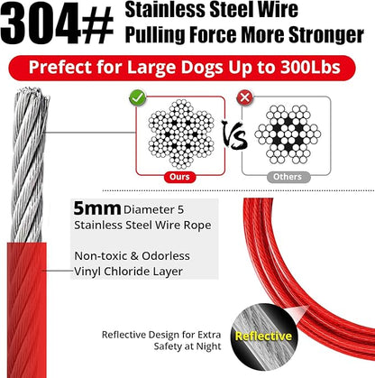 Jenico Dog Tie Out Cable, 10-150FT Runner Cable with Swivel Hook and Shock Spring, Outdoor Dog Leash Tether for Small to Medium Pets Up to 500 LBS