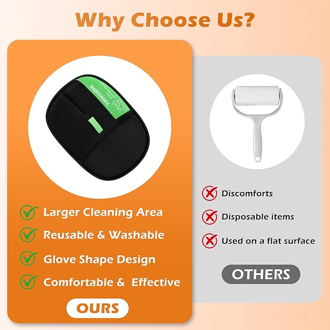 Pet-Hair-Removal-Glove Reusable Electrostatic-Gloves-Pet-Hair-Remover for Furniture, Couch, Carpet,Car Seat Pet-Hair-Remover-Tool for Dogs &amp; Cats Hair Remover Mitt Pet-Double-Sided-Grooming-Glove 1Pcs