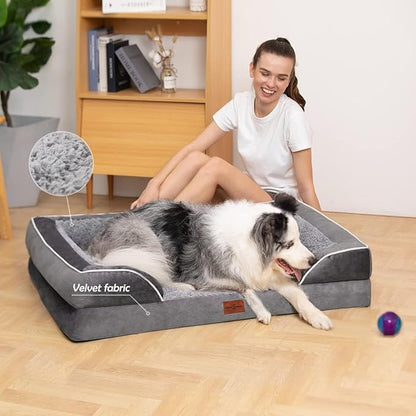 Comfort Expression XXL Orthopedic Dog Bed for Extra Large Dogs, Waterproof Orthopedic Foam Dog Beds, Washable Dogs Sofa Beds with Removable Cover &amp; Non-Slip Bottom(XX-Large,Grey)