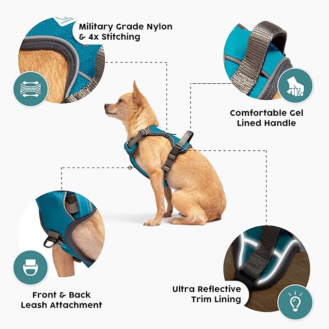 Embark Adventure Dog Harness, Reflective Trim XL Dog Harness for Extra Large Dogs No Pull - Military Grade Nylon, 2 Leash Clips &amp; Gel Lined Handle. Soft &amp; Padded Puppy