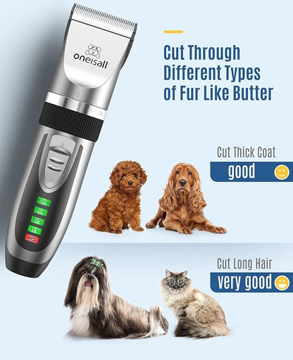 oneisall 2 in 1 Pet Cat &amp; Dog Grooming Kit - Quiet Cordless Dog Clippers &amp; Paw Trimmer for Grooming Pet Hair