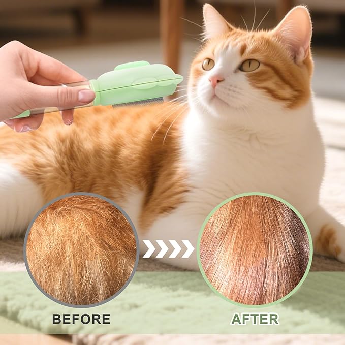 Cat Hair Brush for Shedding, 3-in-1 Pet Spray Hair Removal Comb with Visual Spray &amp; Release Button, Waterproof Dog Grooming Brush for Furry Pet