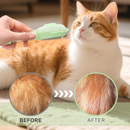 Cat Hair Brush for Shedding, 3-in-1 Pet Spray Hair Removal Comb with Visual Spray &amp; Release Button, Waterproof Dog Grooming Brush for Furry Pet