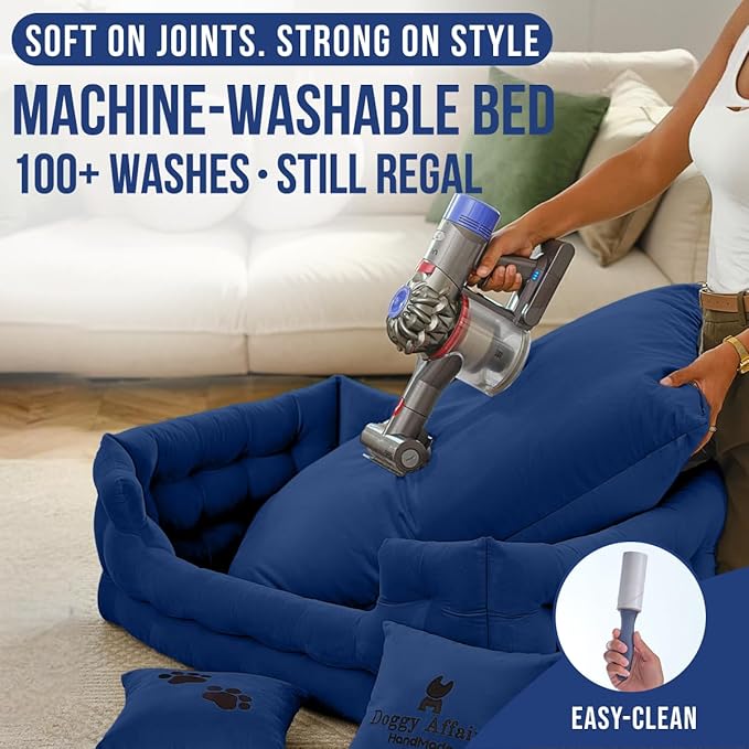 Luxury Dog Bed Chesterfield – Handcrafted Velvet Throne for Dogs | Joint Support, Calming &amp; Temp-Regulating Comfort | Durable 5+ Years, Anti-Claw, Washable 100+ Times – L, Blue