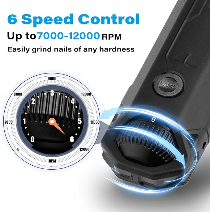 Casfuy 6-Speed Dog Nail Grinder - Newest Enhanced Pet Nail Grinder Super Quiet Electric Dog Nail Trimmer Rechargeable Painless Paws Grooming &amp; Smoothing Tool for Large Medium Small Dogs (Grey)