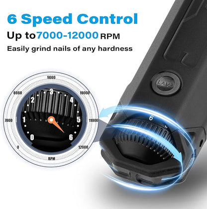 Casfuy 6-Speed Dog Nail Grinder - Newest Enhanced Pet Nail Grinder Super Quiet Electric Dog Nail Trimmer Rechargeable Painless Paws Grooming &amp; Smoothing Tool for Large Medium Small Dogs (Grey)