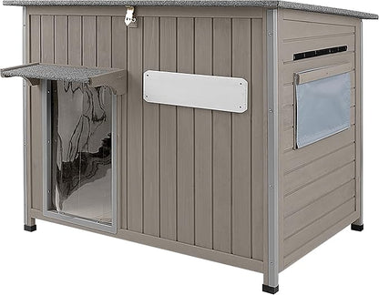 43.3" L Large Outdoor Dog House Weatherproof Doghouse for Medium to Large Dogs with Anti Bite Frames Wooden Dog Kennel with Window,8 Elevated Feet,Reinforced Bottom for Pet Up to 180 LBS