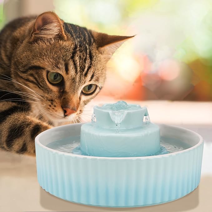 Ceramic Cat Water Fountain, 2.1L/71oz Cupcake Pet Fountain for Dog and Cat Indoor, 2 Ultra Quiet Pumps &amp; 3 Carbon Filters