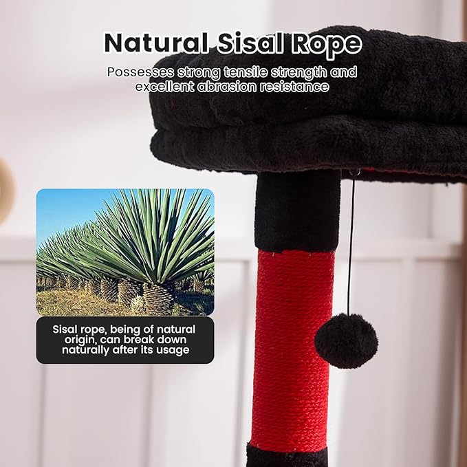 Gardner Pet 65in Heavy Duty Cat Tree Tower for Large Cats, Multi-Level Cat Furniture with Replaceable Sisal Scratching Post, Hammock | Extra-Large Platform &amp; Condo (Black Red, Basic φ:2.84")