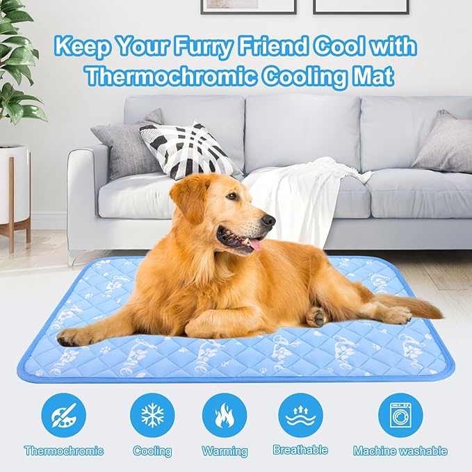 MH MYLUNE HOME Dog Cooling Mat 36x23 Inch - Arc-Chill Cool Fiber, Endothermic Color Changing Pet Pad for Dogs &amp; Cats, Double-Sided Cooling &amp; Warm, Foldable &amp; Washable Summer Blanket