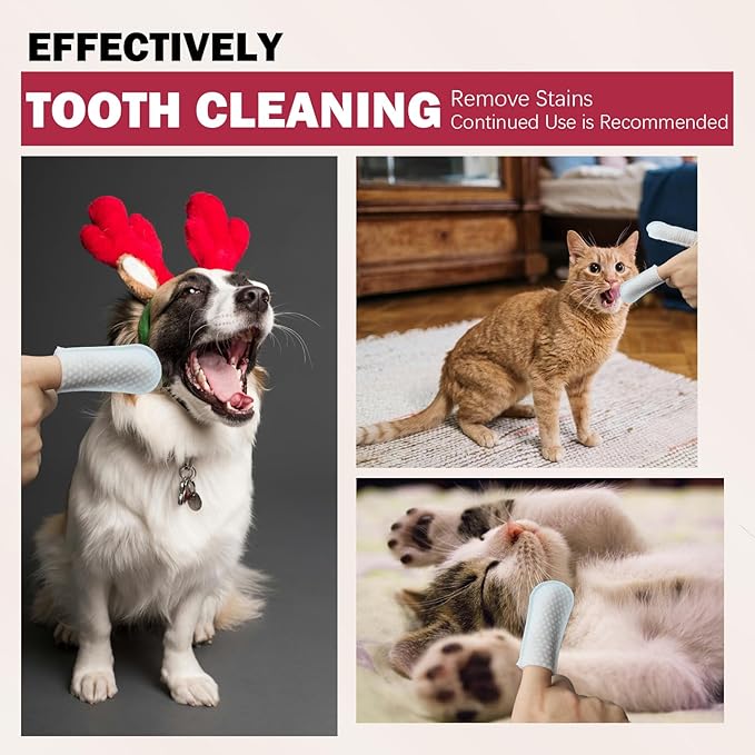 Pet Tooth Cleaning Finger Wipes (50Pcs),Dog Teeth Cleaning Wipes,Dog Dental Cleaning Finger Sleeves,Reduces Plaque &amp; Freshens Breath,Freshens Breath, Safe and Natural