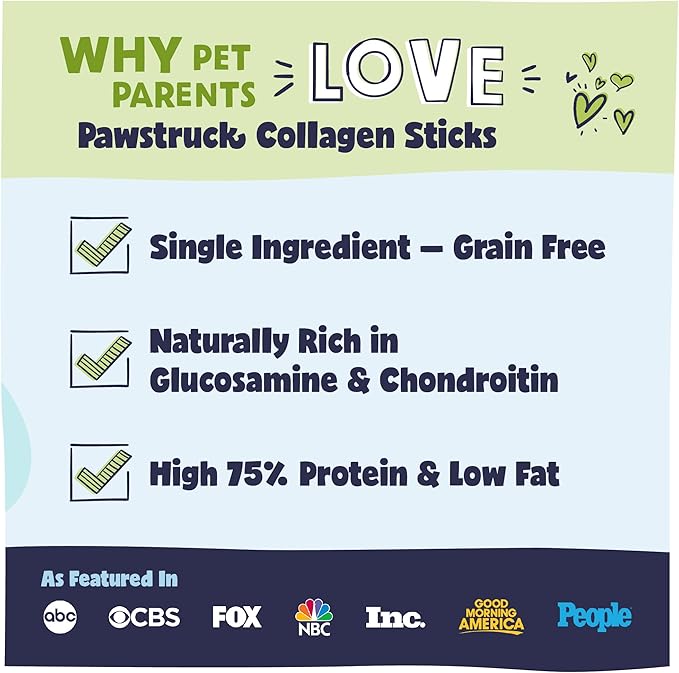 Pawstruck Natural Large 12" Beef Collagen Sticks for Dogs – Long-Lasting Rawhide Alternative, High Protein Treats with Chondroitin &amp; Glucosamine – 5 Pack