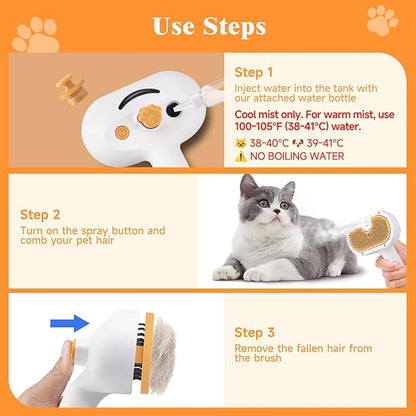 Cat Steam Brush, Pet Steam Brush for Cat &amp; Dog, Mist Spray Comb, Spritz Defur Tool, Water Grooming Kit, Dog Hair Removal Steam Cleaner with Release Button