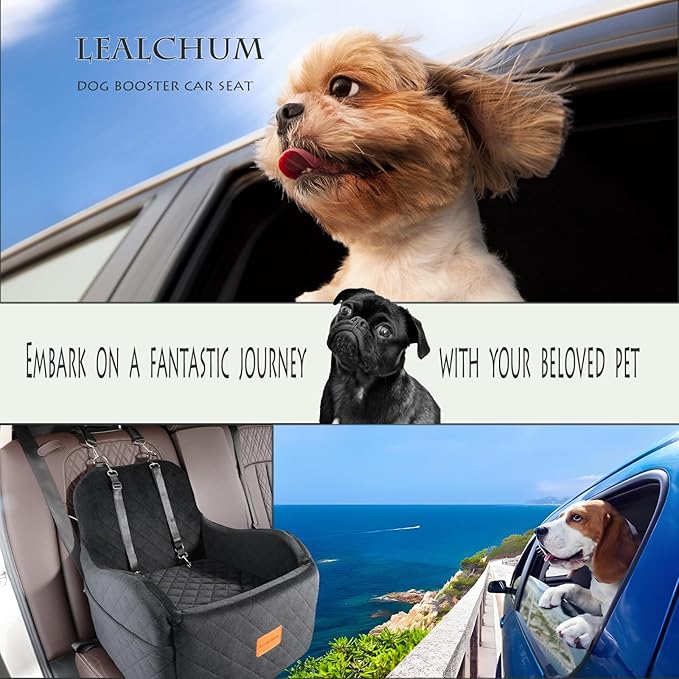 Dog Booster Car Seat for Small/Medium Dogs Up to 35lbs,Elevated Cushion Fits in Front/Back Seat,Fully Detachable and Washable,2 Storage Pockets &amp; Dog Leashes,Easy to Install(Black,Medium)