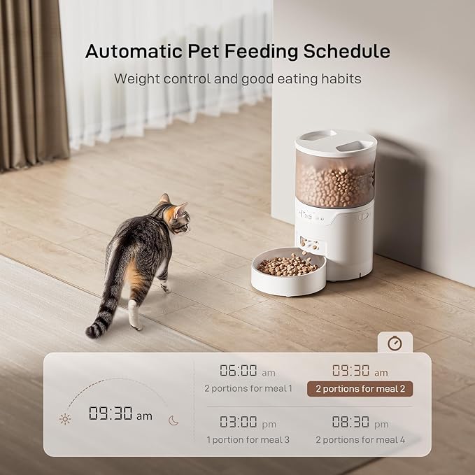 Automatic Cat Feeder: 3L Auto Food Dispenser with Timed Feeding| 6 Meal Programmable&amp; 1-20 Portion Precise Control- Easy to Clean &amp; Setup for Cat Indoor| Desiccant Bag Keep Food Fresh