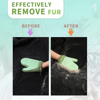 2 in 1 Pet Fur Glove &amp; Cat Hair Remover Glove, Dog Grooming Glove Brush for Shedding, Massage, Efficient Pet Hair Remover Mitt for Couch, Carpet [Green/Single]