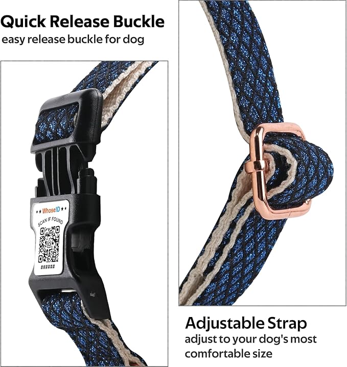 Dog Collar with Waterproof AirTag Holder &amp; Anti-Lost QR Code, Cute Bling Warpping Adjustable Width for Small Medium Large Pet (Blue, M)